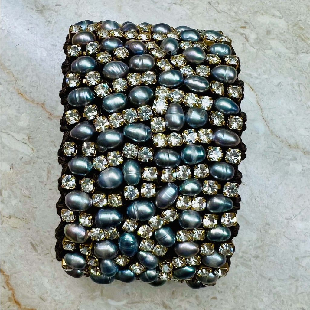 Gorgeous Freshwater Pearl And Rhinestone Cuff Bracelet